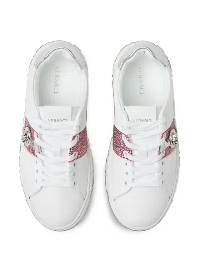 Versace Greca Embellished Sneakers In White