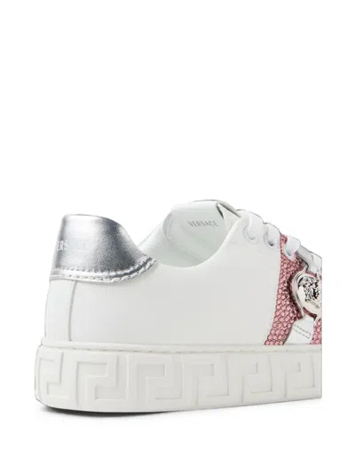 Versace Greca Embellished Sneakers In White