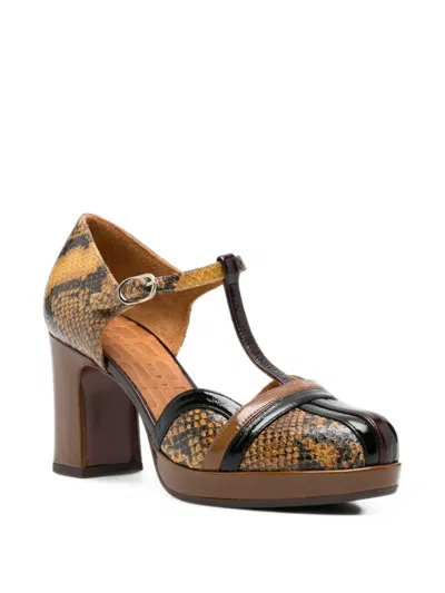 Chie Mihara Ditora Snake-effect T-bar Pumps In Brown