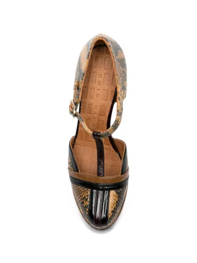 Chie Mihara Ditora Snake-effect T-bar Pumps In Brown