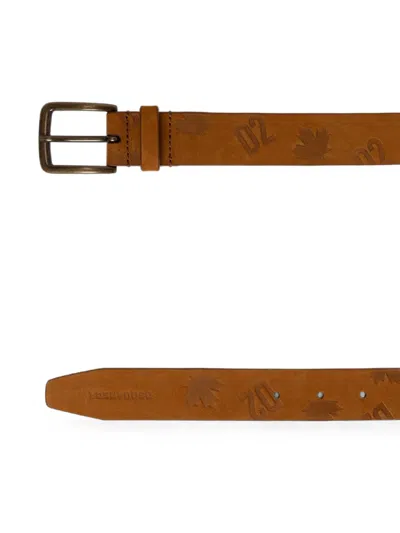 Dsquared2 Leather Belt With Monogram In Brown