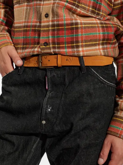 Dsquared2 Leather Belt With Monogram In Brown