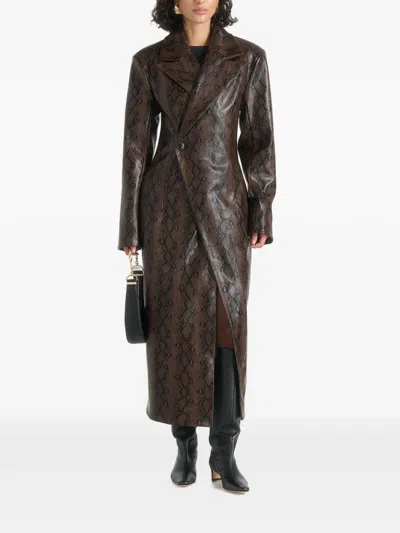 Manière De Voir Esma Python Asymmetric Coat With Cinch Belt In Brown