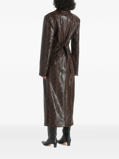 Manière De Voir Esma Python Asymmetric Coat With Cinch Belt In Brown