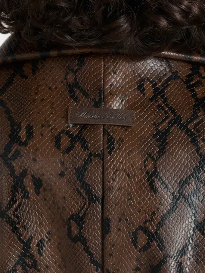 Manière De Voir Esma Python Asymmetric Coat With Cinch Belt In Brown
