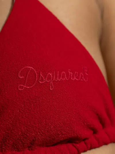 Dsquared2 Logo-embroidered Triangle Bikini Top In Red