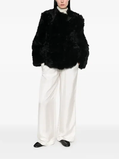 Soft Goat Shearling Coat In Black