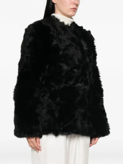 Soft Goat Shearling Coat In Black