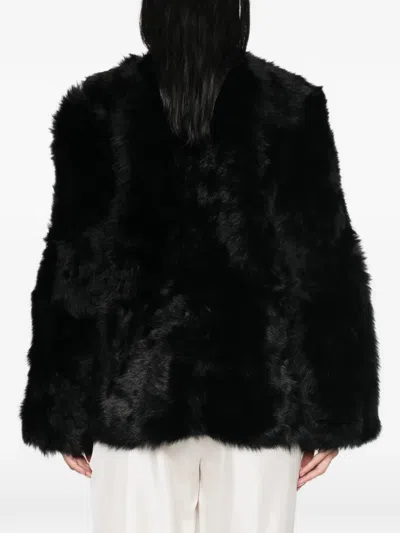 Soft Goat Shearling Coat In Black