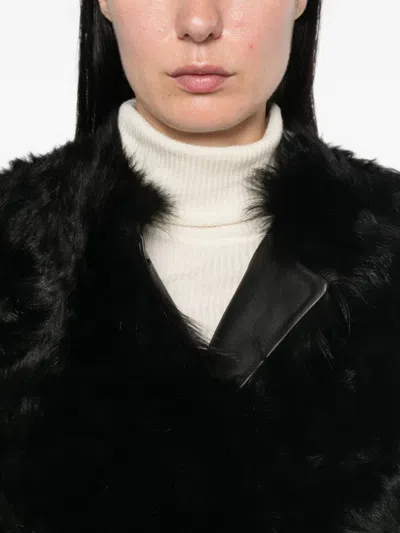 Soft Goat Shearling Coat In Black