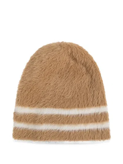 LOGO-PLAQUE STRIPED BEANIE HAT