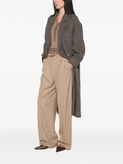 Soft Goat Houndstooth Double-breasted Coat In Gray