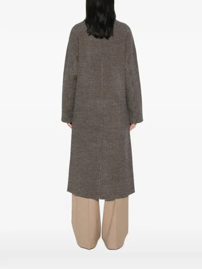 Soft Goat Houndstooth Double-breasted Coat In Gray