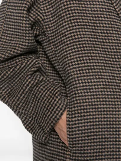 Soft Goat Houndstooth Double-breasted Coat In Gray