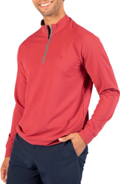 Tailorbyrd Micro Grid Quarter Zip Performance Pullover In Sunwashed Red