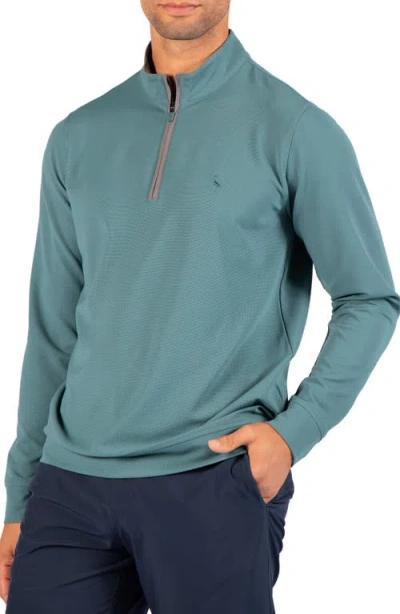 Tailorbyrd Micro Grid Quarter Zip Performance Pullover In Jade Mist