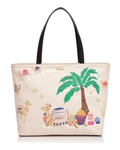 Kate Spade Spice Camel Canvas Tote In Multi/gold