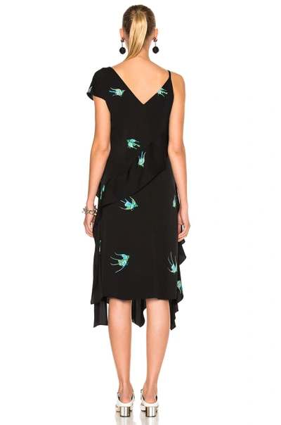 Shop Diane Von Furstenberg Asymmetrical Ruffle Dress In Black, Floral.  In Ceres Black