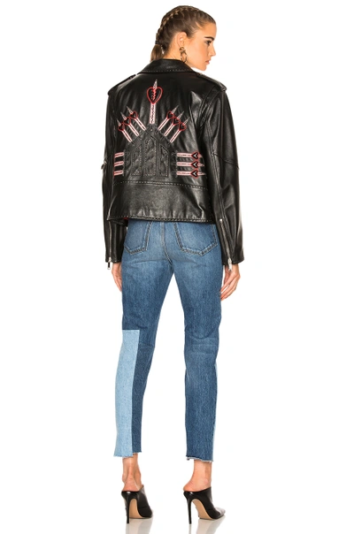 Shop Valentino Heart Embroidered Motorcycle Jacket In Black