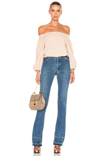 Shop Tibi Twill Off-shoulder Top In Neutrals,pink