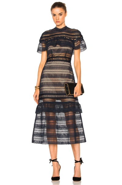 Self-portrait Self Portrait Yoke Frill Midi Lace Dress In Blue | ModeSens