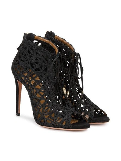 Shop Aquazzura Black Suede Kya 110 Cutout Sandals