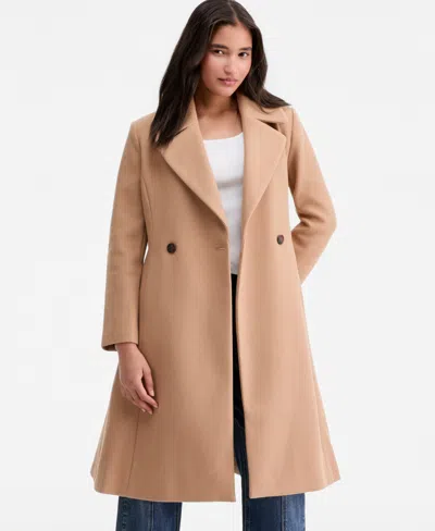 Cece Petite Double-breasted Belted Bow Back Coat In Neutral