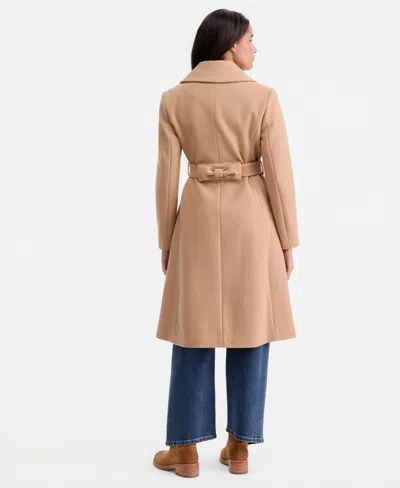 Cece Petite Double-breasted Belted Bow Back Coat In Neutral