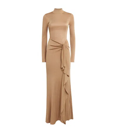 Roland Mouret Maxi Knotted Ruffled Dress In Gold