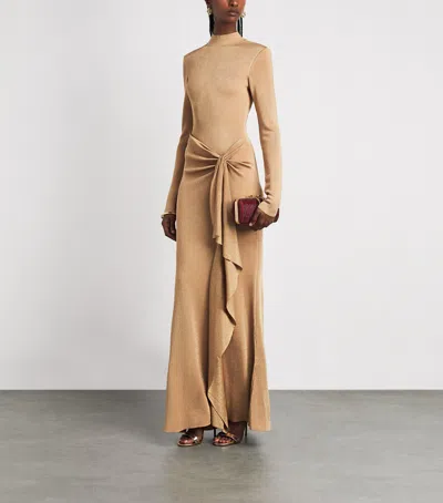 Roland Mouret Maxi Knotted Ruffled Dress In Gold