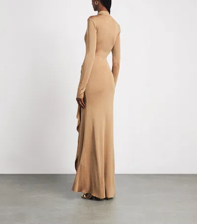 Roland Mouret Maxi Knotted Ruffled Dress In Gold