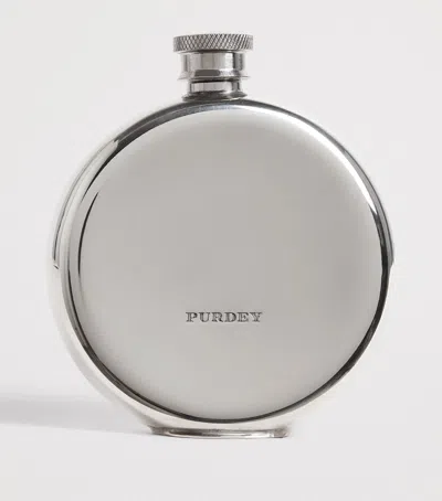 Purdey Rose And Scroll Flask In Silver