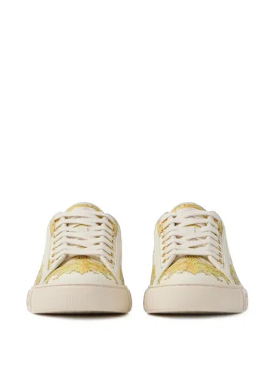 Versace Greca Printed Silk-twill Trainers In Neutral