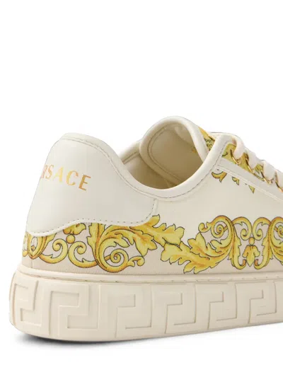 Versace Greca Printed Silk-twill Trainers In Neutral