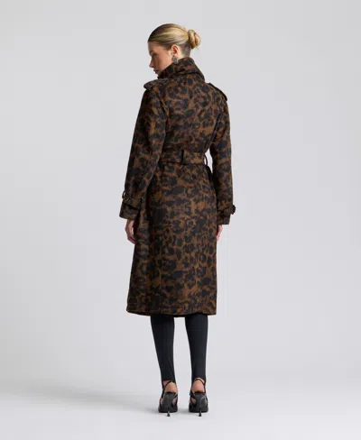 Avec Les Filles Womens Leopard Wool Trench Coat In Java Leopard
