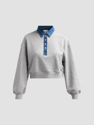 Cinq À Sept Cinq A Sept Corenna Denim Collar Pullover Sweatshirt In Heather Grey