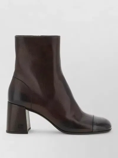 Miu Miu Leather Ankle Boots In Brown