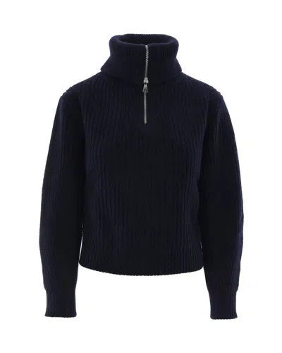 Max Mara Ribbed-knit Half-zip Sweater In Blu
