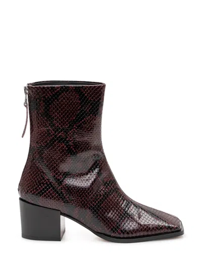 Aeyde Amina Snake-effect Leather Ankle Boots In Port