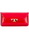 TORY BURCH gold buckle clutch,PATENTLEATHER100%
