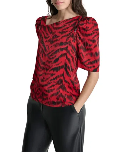 Dkny Asymmetrical Short Sleeve Top In Red