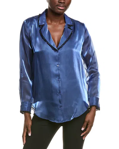 Endless Rose Beaded Collar Relaxed Blouse In Blue
