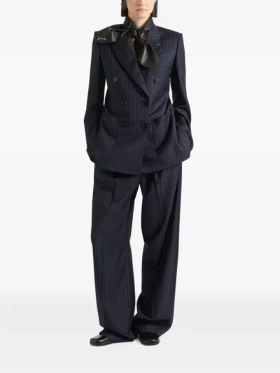 Givenchy Double Pleat Striped Pants In Wool In Blue