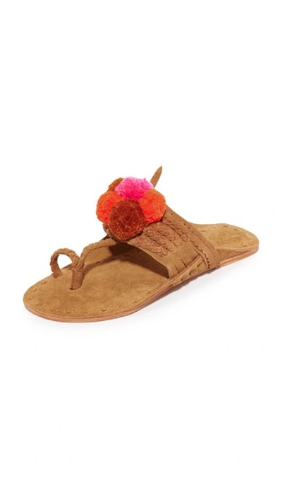 Figue Lolita Pompom-embellished Suede Sandals In Tan