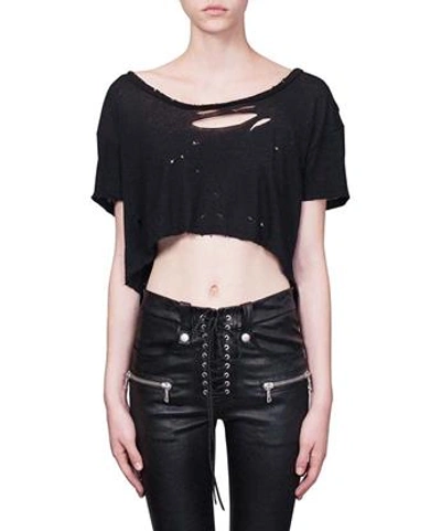 Ben Taverniti Unravel Project Destroyed Jersey Cotton Crop Top In Nero