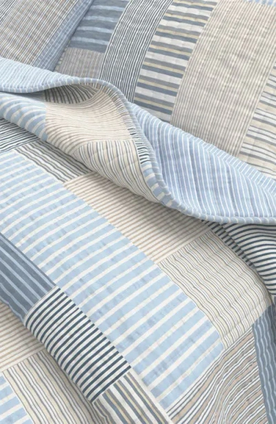 Woven & Weft Stripe Patchwork Quilt Set In Blue Stripe Patchwork