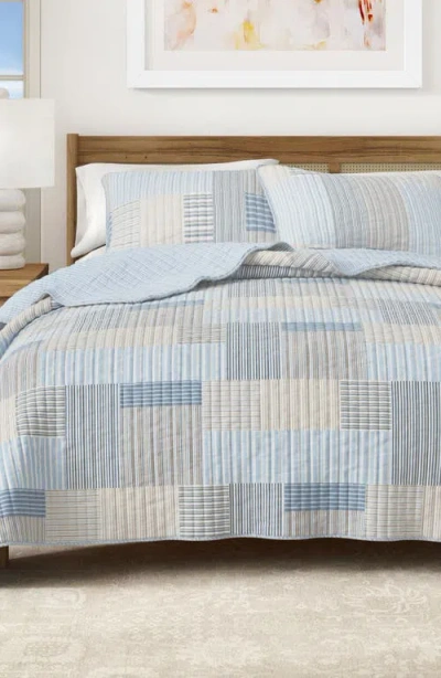Woven & Weft Stripe Patchwork Quilt Set In Blue Stripe Patchwork
