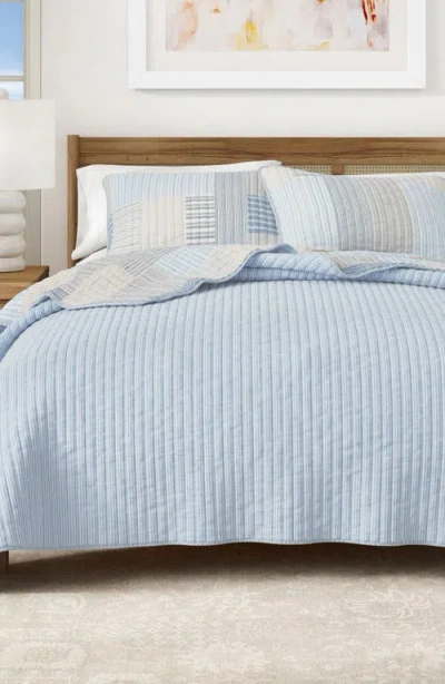 Woven & Weft Stripe Patchwork Quilt Set In Blue Stripe Patchwork