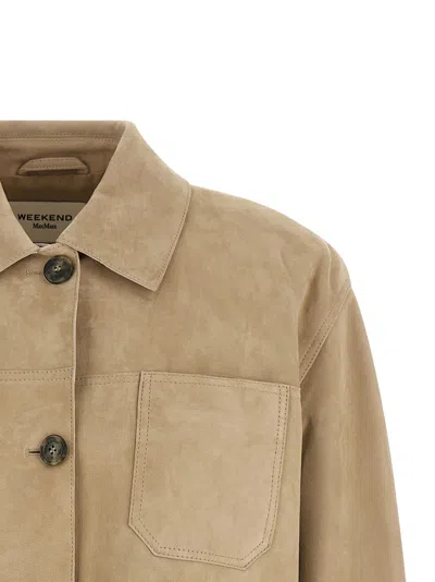 Weekend Max Mara Leather Single Breasted Coat In Brown