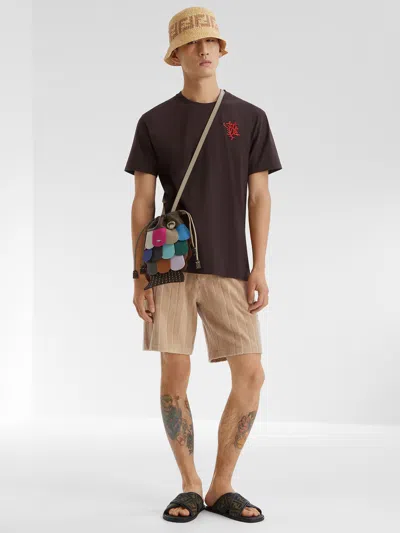 Fendi Logo-embroidered Slides In Brown